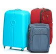 The modern suitcases on white background