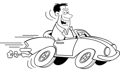 Wall Mural - Black and white illustration of a man driving a car.