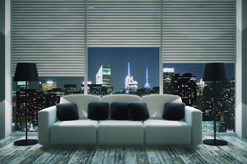 Wall Mural - Modern living room at night