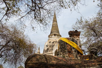 Temple ancient white pagoda place of worship famous at ayutthaya, thailand