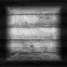 Old Wooden Texture Grunge Background With Horizontal Boards Granary. Black White Toned Photo With Vignette Frame