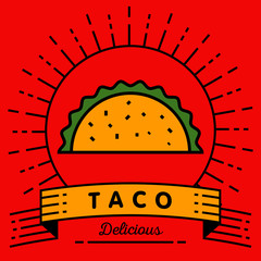 Wall Mural - Vector Taco Icon with Linear Style