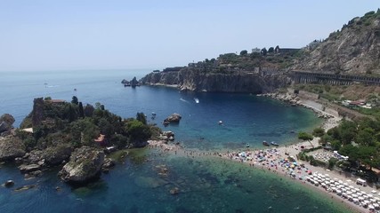 Wall Mural - Aerial View of beach and island Isola Bella at Taormina, Sicily