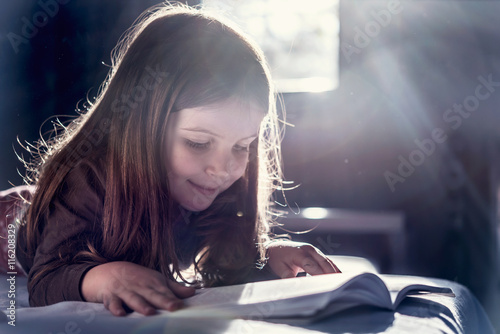 Fotomural Small Girl Reading Fairy Tale - Early Reading