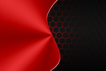 Wall Mural - black hexagon and red neon light