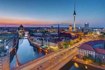 Wall Mural - The Berlin skyline with the famous TV Tower at the blue hour