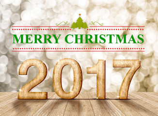 Poster - Merry Christmas 2017 word in perspective room with gold sparklin
