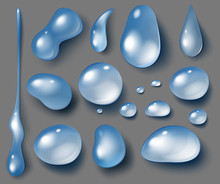 Set Of Water Drops On Gray Background