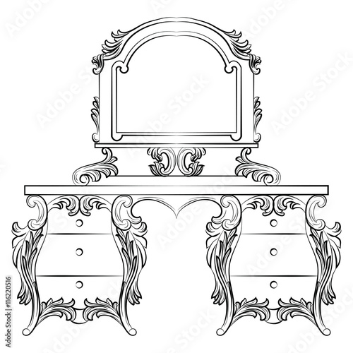 Vector Baroque Furniture Dressing Table And Mirror Frame French