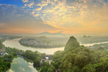 Wall Mural - Landscape of Guilin, Li River and Karst mountains. Located near Yangshuo County, Guangxi Province, China