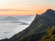 Mountains With Spotted Sunshine At Doi Pha Tang, Chiang Rai, Thailand.