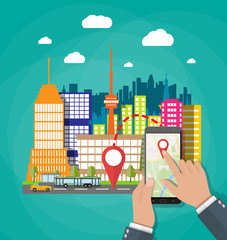 Poster - Hand holds smartphone with navigation app