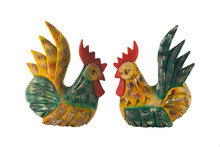 Carved Wood Sculpture Of Couple Bantam Chickens Vintage Style Is