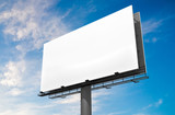 Fototapeta  - 3D illustration of blank white billboard against blue sky.