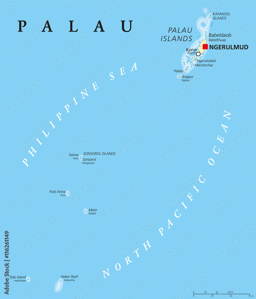 Image vectorielle Stock Palau political map with capital Ngerulmud