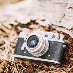 Wall Mural - Old Vintage Small-Format Rangefinder Camera, 1950-1960s.