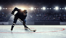 Hockey Player On Ice   . Mixed Media