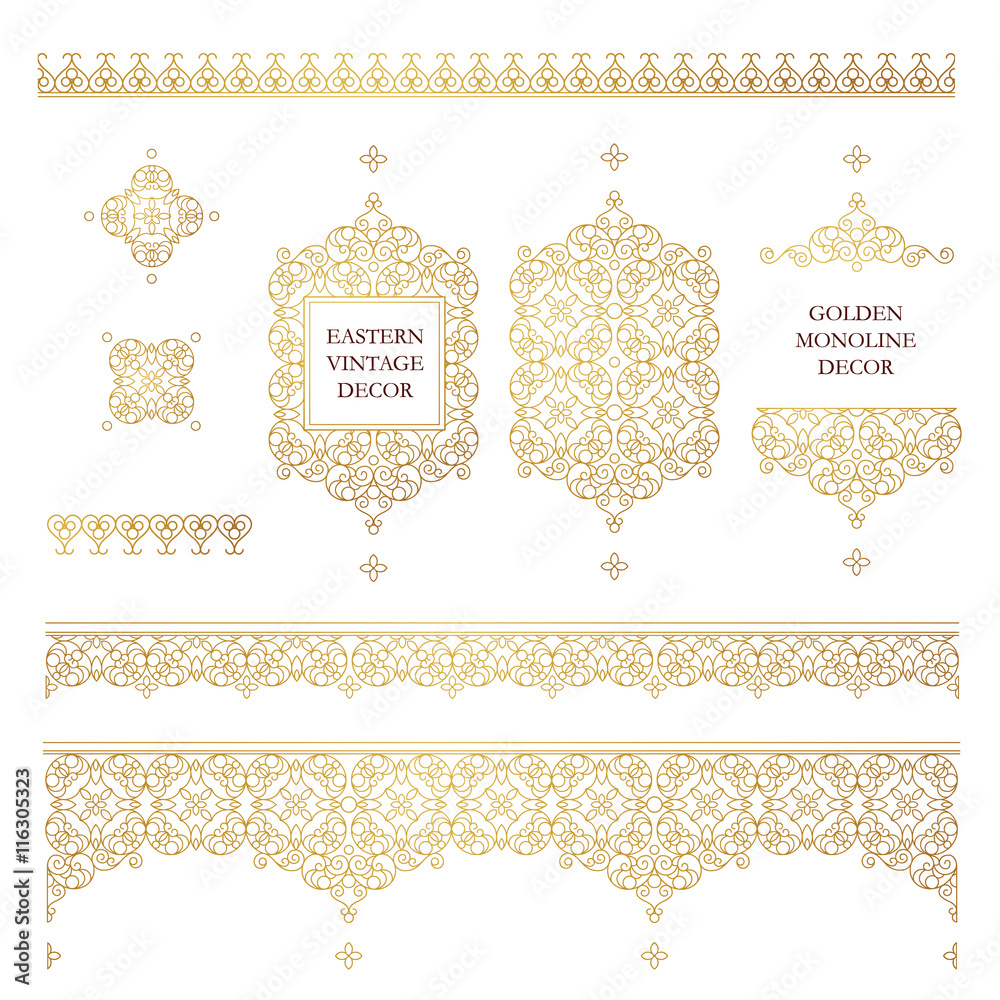 Vector set of line art frames and borders for design template. Element ...