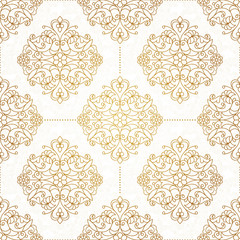 Wall Mural - Vintage design element in Eastern style. Vector seamless pattern with floral ornament.  Ornamental lace tracery. Golden ornate illustration for wallpaper. Traditional arabic decor on light background.