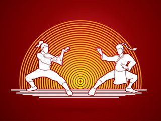 Wall Mural - Kung Fu action ready to fight designed on line circle background graphic vector.