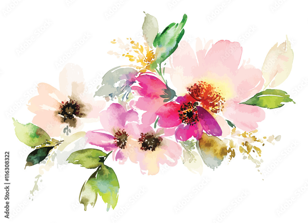 Flowers watercolor illustration Stock Vector | Adobe Stock
