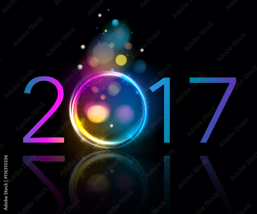 Colorful glow 2017 new year vector illustration. - obrazy, fototapety, plakaty 