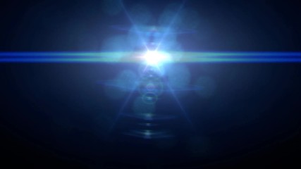 Wall Mural - bright blue light with lens flare moving across a black background - loop