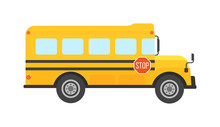 Illustration Of School Kids Riding Yellow Schoolbus Transportation Education. Student Child Isolated School Bus Safety Stop Drive Vector. Travel Automobile School Bus Public Trip Childhood Truck.