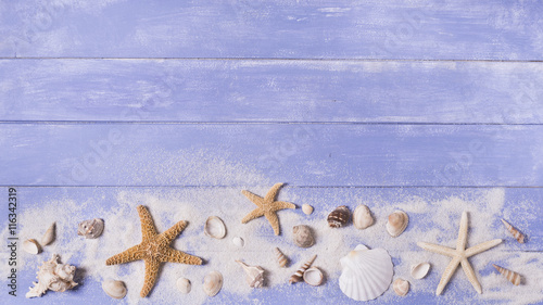 Cuadros en Lienzo sfondo mare con stelle di mare e conchiglie