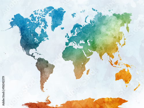 Fototapeta  World map in watercolor