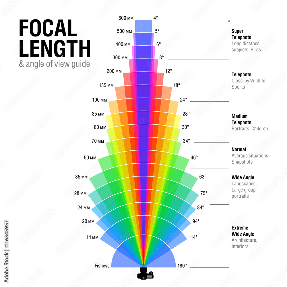 Focal length and angle of view guide - obrazy, fototapety, plakaty 