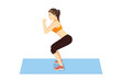Woman get perfect butt and legs with squat workout on blue mat. Illustration about healthy lifestyle.

