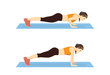 Step instruction for push up of woman. Cartoon illustration about work out.
