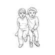 Vector illustration of two cute little girls