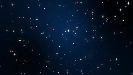 night sky full of stars animation made of sparkly light particles moving across a dark blue black gr