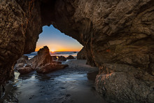 El Matador Beach At Sunset, Santa Barbara, California, America, USA