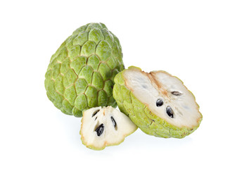 whole and half cut custard apple fruit on white background