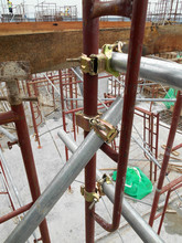 SELANGOR, MALAYSIA -JULY 10, 2016: Scaffolding Connector Detail At The Construction Site. The Connector Bind Or Tie Scaffolding Or Safety Pipe Together. 