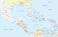 Administrative Map Of Central America And The Caribbean Countries