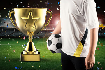 Wall Mural - gold star trophy with soccer player