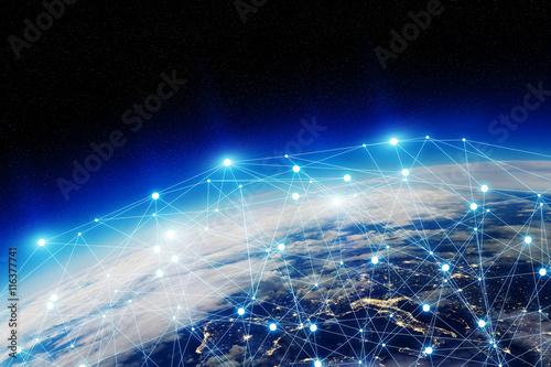 Fotografie, Obraz Global network and data exchange over the world