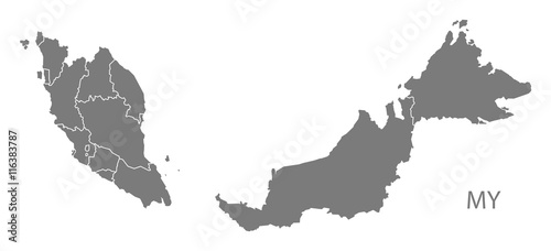 Fotomural Malaysia federal states Map grey