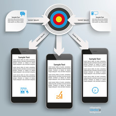 Wall Mural - Paper Arrows Big Flowchart Infographic Target 3 Smartphones