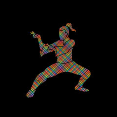 Kung fu action designed using colorful pixels graphic vector.