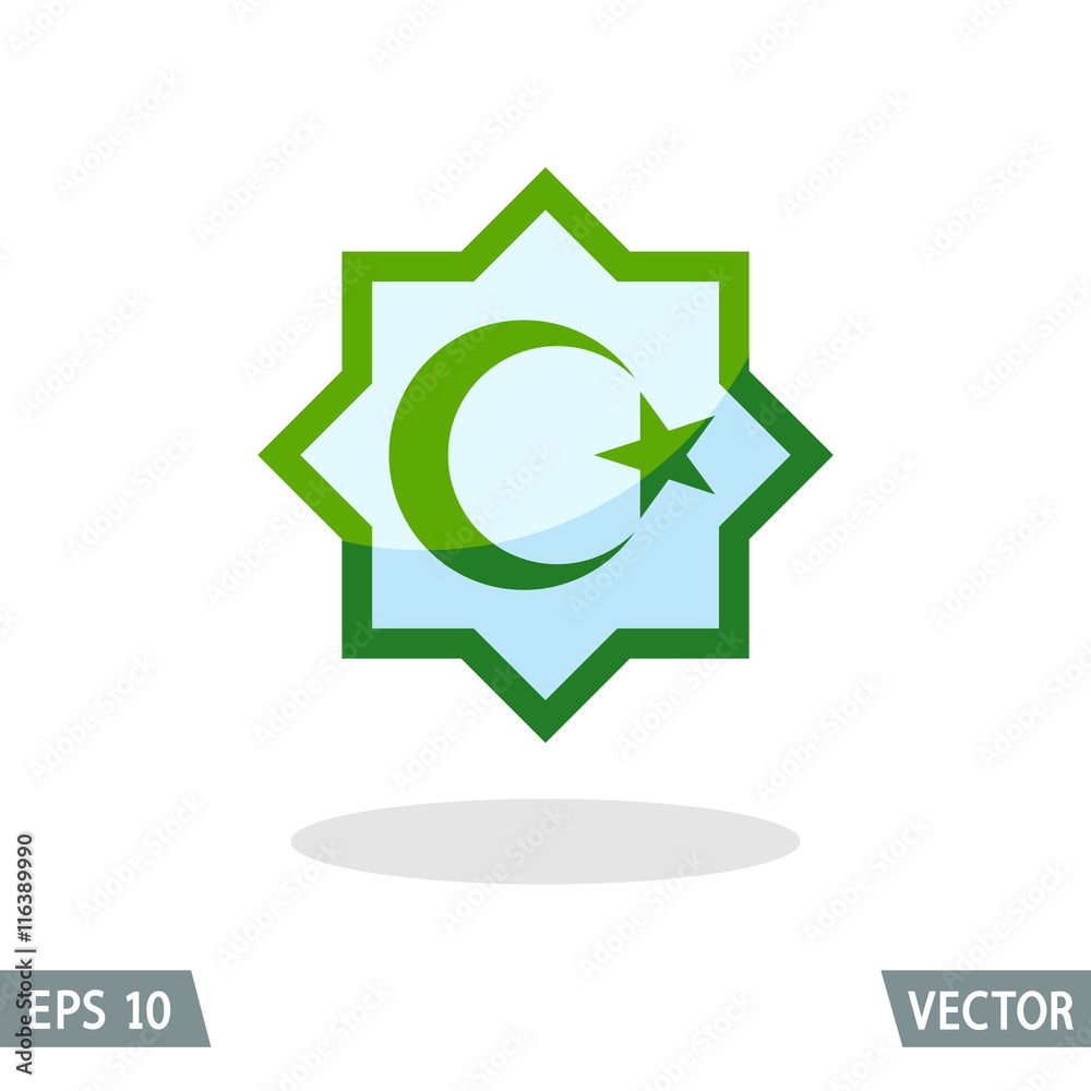 Islam Octogram Symbol of Islam star and crescent in the octagon. Color icon, vector ...