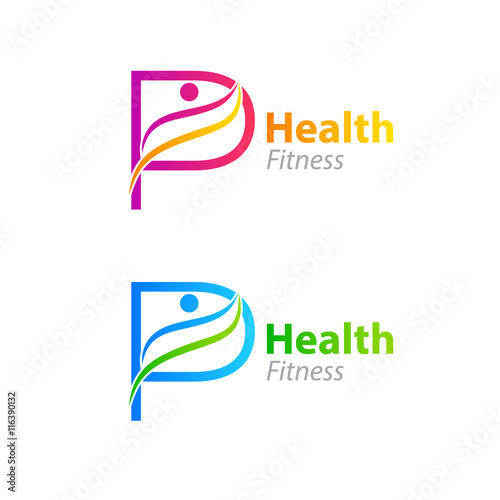 Abstract Letter P Logo Design Template With Health Fitness Logo