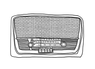 vector vintage Yellow  radio hand drawn line art painting illust