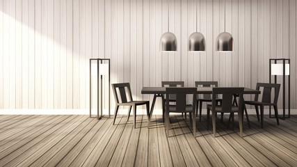 Wall Mural - 3D Rendering Dinning room with wood table and Chair