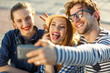 © vladstar - Smiling friends making selfie outdoors