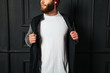 © 4Max - white blank t-shirt with space for your logo on a hipster man wi